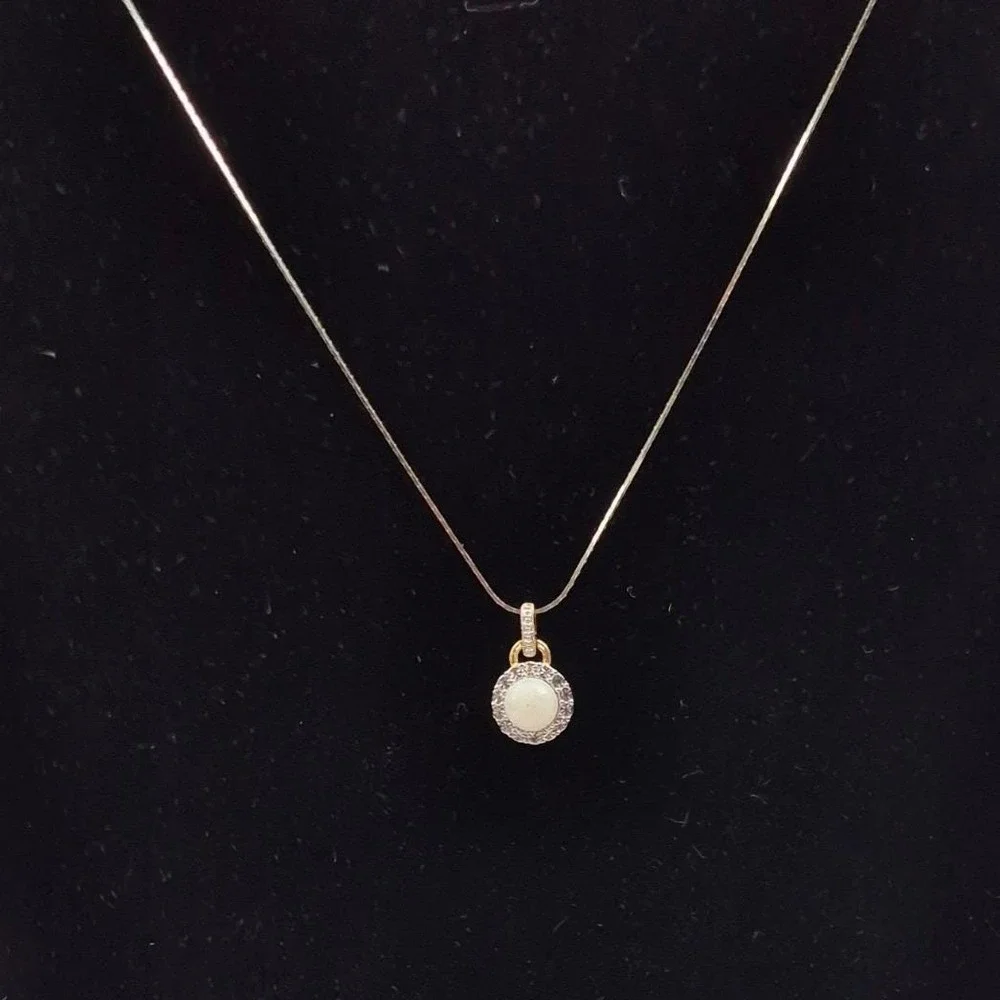 VTG Italian 925 Silver Halo Pendant Necklace Pearl Clear Stone Dainty Estate 18